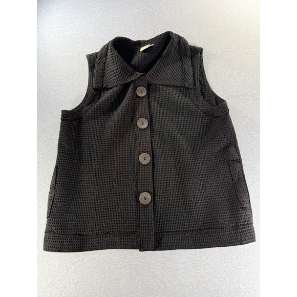 Focus Jackets & Blazers - Focus Black Waffle Knit Cotton Button Front Lagenlook Vest Women's XL Casual